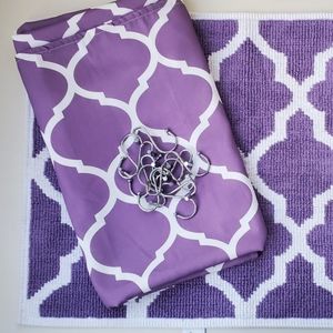 New Shower curtain, hooks and bath mat | purple geometric | Moroccan print